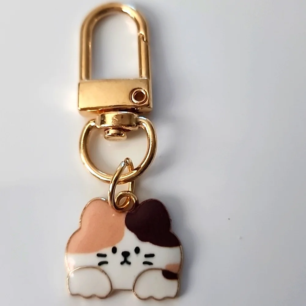 CALICO CAT  ZIPPER Pull purse charm Or Charm bracelet Lobster claw clip closure